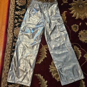 Silver Metallic Cargo Pants Wide Leg M Retro Festival NWT
